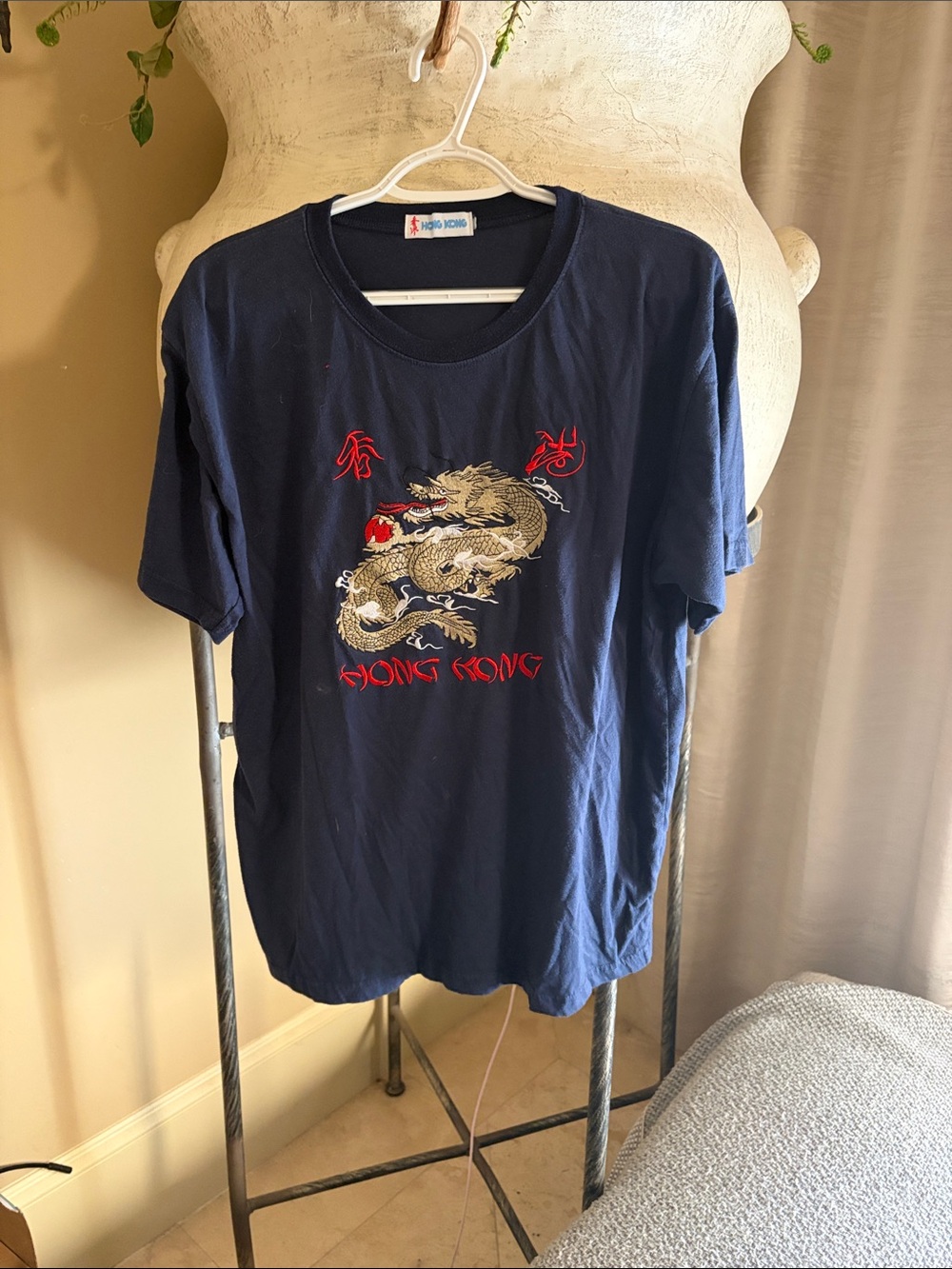 Men's Navy Dragon Embroidered Short Sleeve Tee